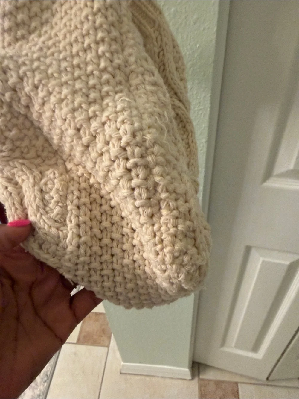 Cream Knit Shoulder Bag - Casual Crochet Sling